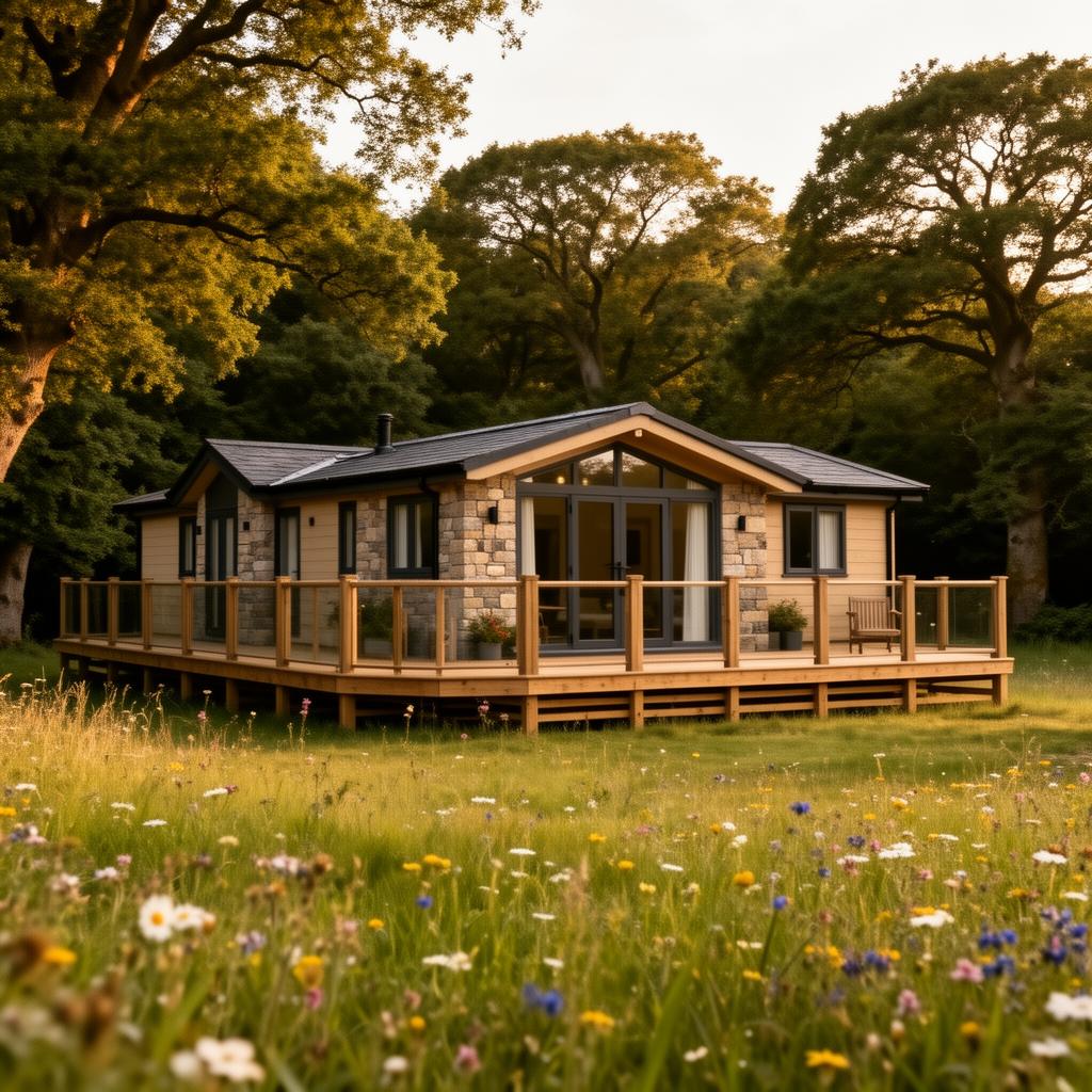 Premium mobile home surrounded by wildflower meadow